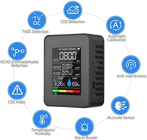 Температурна влажност мерач на квалитет на воздухот, анти -мешање ABS CO2 детектор црна за земјоделско одгледување