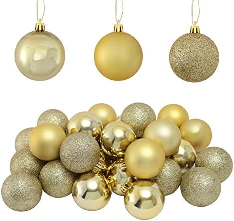 Ktkde златна Божиќна топка 2.36 Орнаменти 48 парчиња украси за новогодишни елки, разнишани, виси Божиќ, мали разнобојни украси топки за празнична