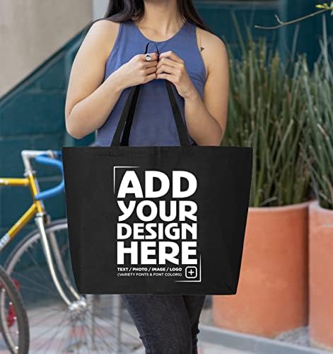Shop4ever ® Персонализиран прилагодено дизајнирање Ваша сопствена тешка платно со патент за еднократно торба за купување 12 мл