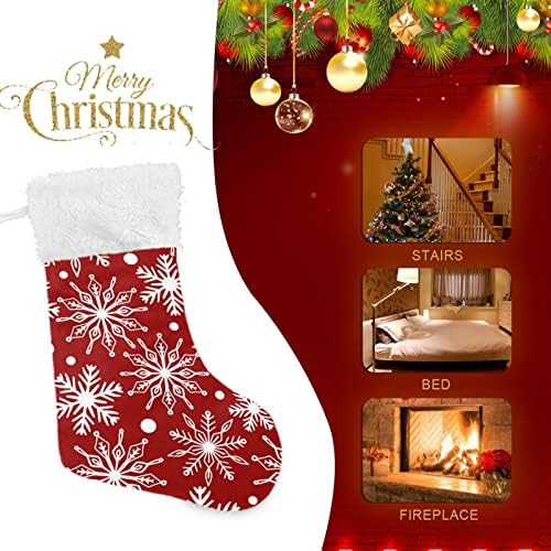 Алаза Божиќни чорапи Бели снегулки на црвена позадина Класични персонализирани големи декорации за порибување за семејни сезонски