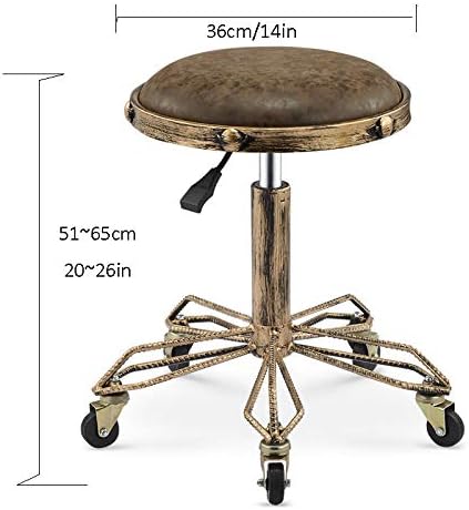 Килими ергономска столица со тркала ， столче за сечење на косата со кафеава ПУ синтетичка кожа седиште ， Прилагодлива висина 51-65