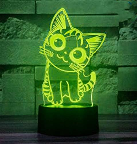 Jinnwell 3D Cat Animal Animal Night Light Light Lamp илузија ноќна светлина 7 боја Промена на допир прекинувач Табела за декорација на декорација