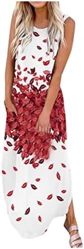ZperVoba Обични летни фустани за жени цветни садници Бохо без ракави макси фустани Сплит плажа резервоар фустан со џебови