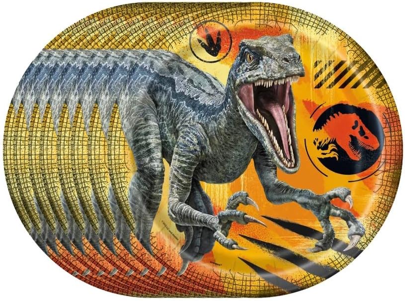 Jurassic World Dinosaur роденденска забава испорачува декорација Делукс пакет вклучува десертни плочи, плочи за ручек, салфетки за торта за