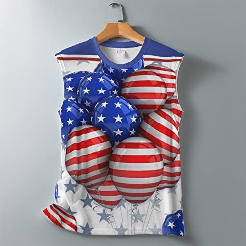 Графички резервоар врвови жени лето потресени патриотски врвови на американско знаме печатење кошула без ракави екипаж вратот на 4 -ти