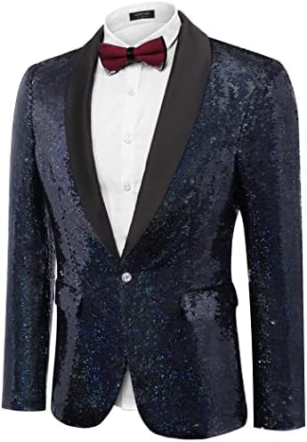 Coofandy Men Shiny Sequin Sequin Blazer Tuxedo Party Dinner Prom One копче костум јакна