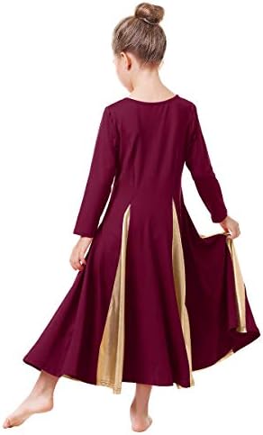 Ибаком мали/големи девојки металик злато литургиски пофалби танцувачки фустан лабаво вклопуваат целосна должина обожавање на