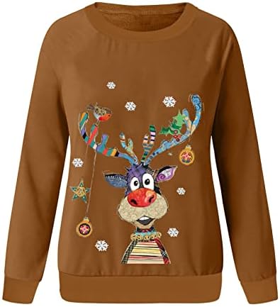 Scuentionенски смешен симпатичен печатен џемпер за џемпери врвови грда Божиќен џемпер Божиќ со долг ракав екипаж џемпери