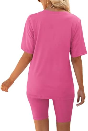 Агсем облека со две парчиња за жени лето V вратот маица врвови за велосипедисти шорцеви за вежбање спортски тренер