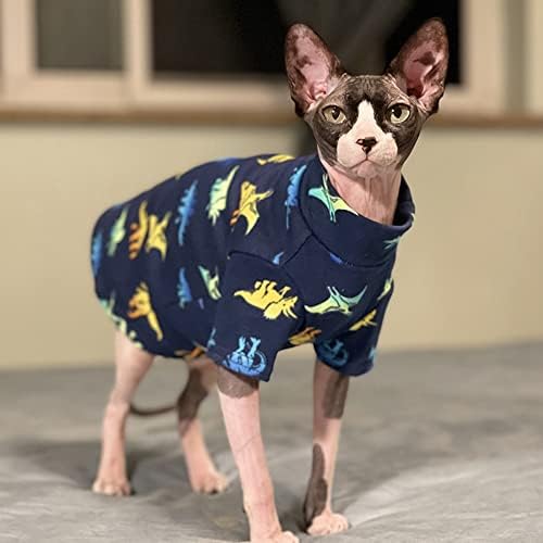 Wcdjomop Sphynx мачка облека дише лето тенка памучна маица за печатење на животински мачки облечена облека елек пижами за мачки и мали