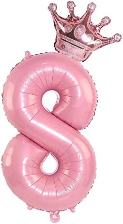 32 инчи Розова Број 8 Круна Балони Во собата, 8-Ми Роденден Балони За Девојки, Деца 8-Ми Роденден Украси.