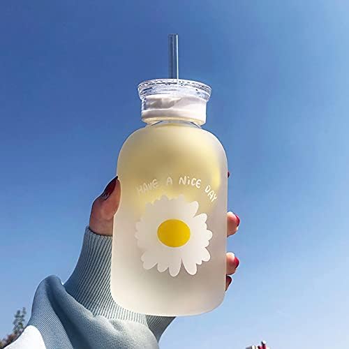 480ml млеко сок симпатична шише со вода со скала 2 капаци малку маргаритка мат преносна про transparentирна вода чаша стаклени шишиња креативно