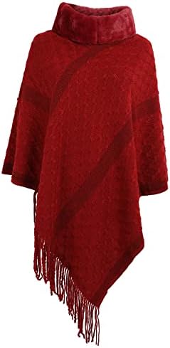 Favipt Fur Shawl за жени плус големина зимски топол топол џемпер со високи врат џемпер преголем тасел шал завиткан облечен наметка палто