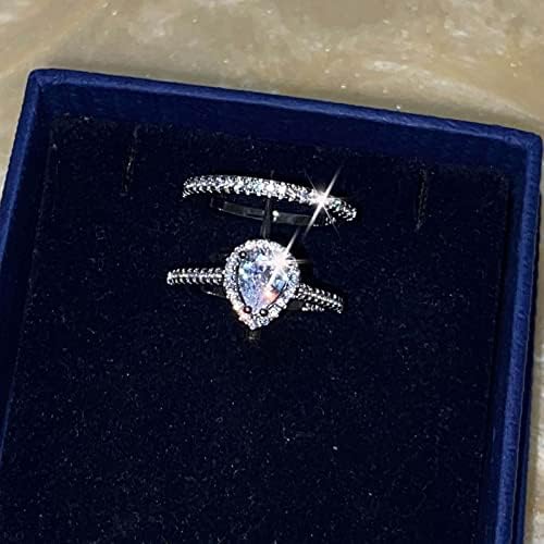 Големина 5 прстени за момчиња сребрени ветувања прстени Деликатен дизајн 2 парчиња форма на срцев облик на целосен дијамантски накит за венчавки