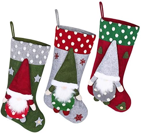 Божиќни чорапи на Нубести, големи Божиќни чорапи 3 пакувања, Божиќно гном порибување за деца