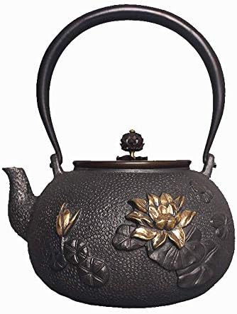 Леано железо чајник рачно изработено леано железо од леано железо, неоткриен подарок чај од чај, сет златен рипка лотос чајник за лабав чај од лисја, lsxysp, леано желе?