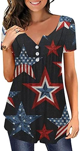 4-ти јули маица, жени сокријте ги стомакот патриотски маички starsвезди ленти со кратки ракави проточен блуза со коприва на маичка