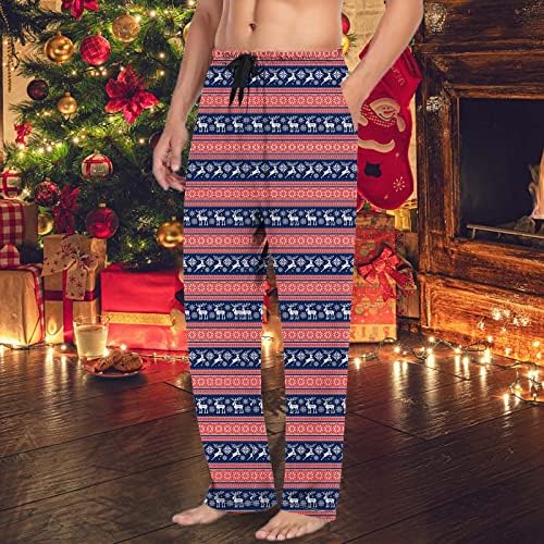 Карирани панталони за пижами мажи истегнуваат половината снежна графичка пижама дното на Божиќните панталони за спортски салон