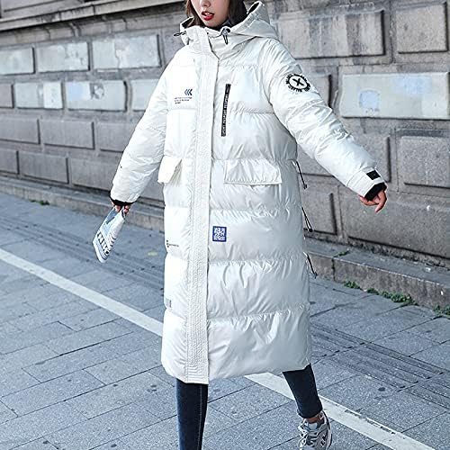 Whimeенски зимски сјајно долги над-колено со качулка дебела јакна макси максимална долга пуферка надолу палто