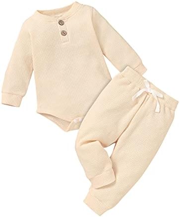 Cbhaillyd новороденче момче девојче облека новороденче со долг ракав копче ромпер врвови панталони поставени унисекс вафли облеки