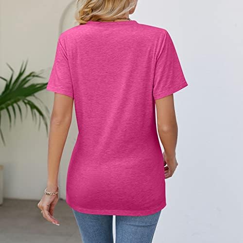 QCEMENI летни женски маици со крцкави врвови на вратот против вратот со кратки ракави кошула 2023 Трендовски обичен цврст тенок