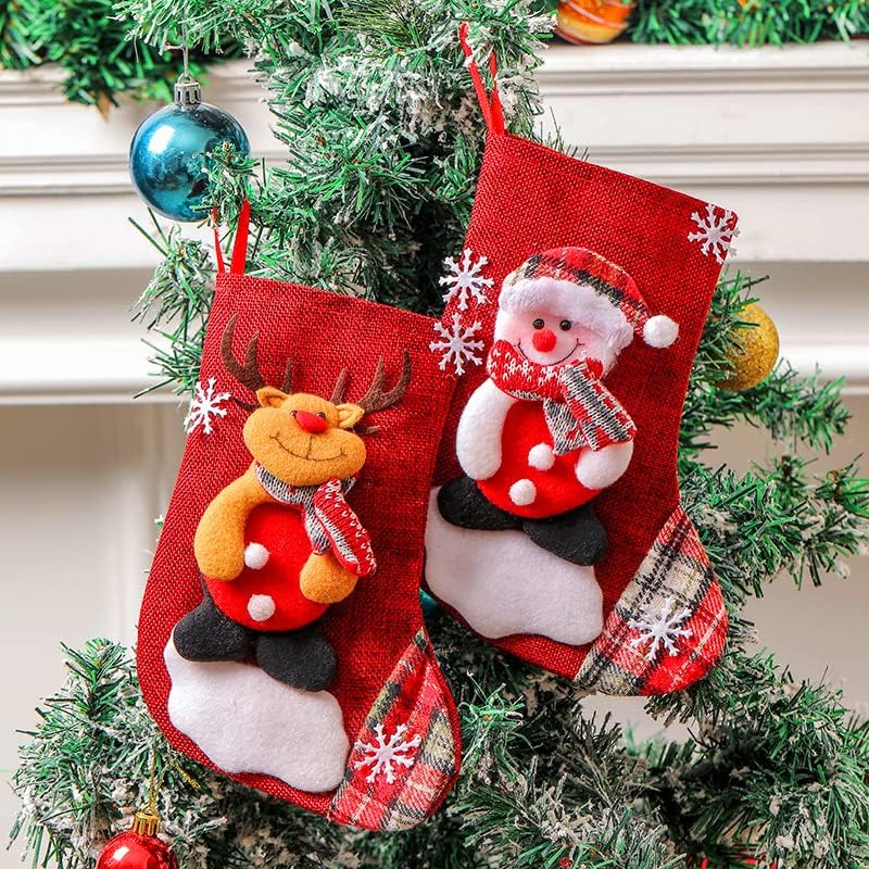 Персонализирани божиќни чорапи на СМИ 4 пакувања, 9 Големи украси за Божиќни чорапи, Снежана мечка Санта ирваси за семеен празник Божиќна забава