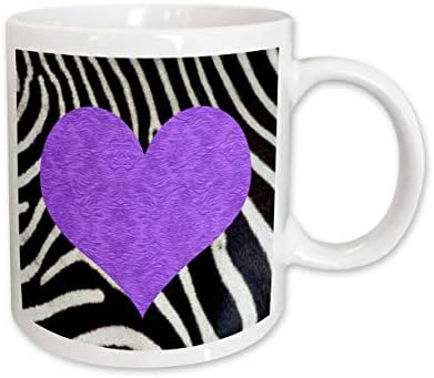3drose punk Rockabilly Zebra Animal Stripe Purple Heart Print Ceramic Chig, 11-унца