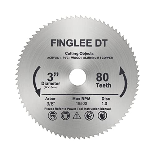 Finglee DT 3PCS 3inch 76mm Circular Saw Circular Saw, 80TEETH диск за сечење на челик со голема брзина со 10мм арбор, за ротациони