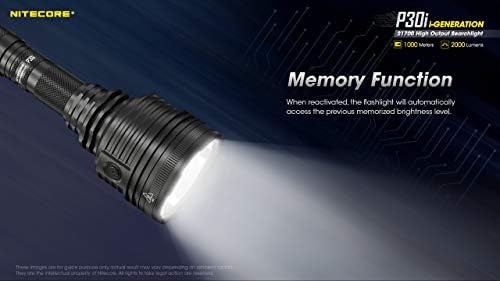 NITECORE P30I I-Генерација Висока излезна пребарување-2000 лумен, 1000 метар, со Eco-Sensa Typec USB кабел и прекинувач за далечински притисок