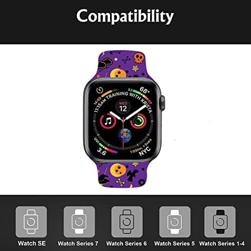 Дизајн на Ноќта на вештерките, компатибилни со Apple Watch 38mm 40mm 41mm 42mm 44mm 45mm, мека силиконска застрашувачка заменска