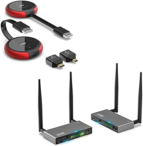 Timbootech Безжичен HDMI Transmiter & Receiver 2 Пакет, Plug & Play, Streaming Video Audio Presentation No LAG, HDMI безжичен екстендер со KVM,