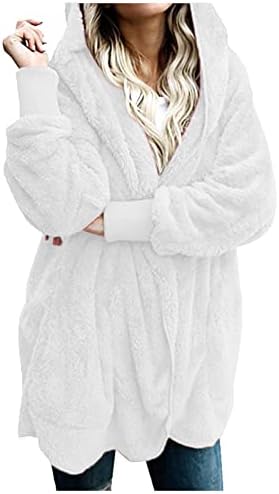 Кардиган за жени Зимска мода плус големина Долга руно јакна Обичен долг ракав Отворен преден капут нејасна надворешна облека