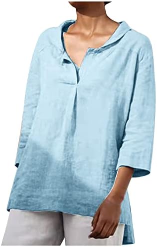 Женски врвови памучна постелнина летна маица гроздобер скриен стомак туника високо ниско ниво на блуза од блуза, обични цврсти маици