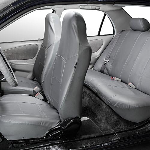 FH Group Car Seat Seat Covers Full Set цврста сива кожа PU - Универзална вклопување, капаци за автомобилски седишта, капаци на предните седишта