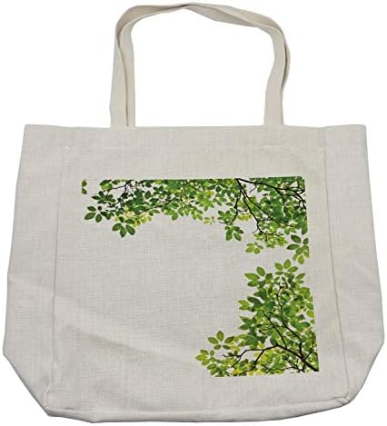 Ambesonne ја остава торбата за купување, широки лисја одблизу во позадина градина градина органски зеленило грмушки клетки растителни