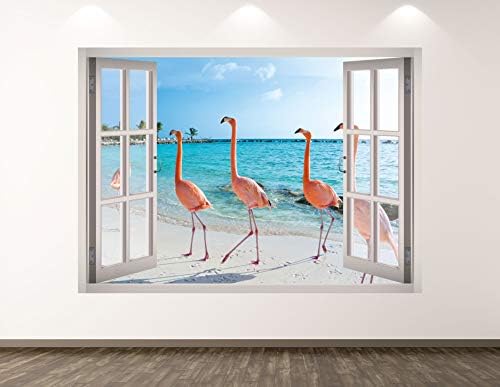 Западна планина Фламинго wallидна декорална уметност декор 3Д прозорец плажа налепница за птици за деца, uralидална соба обичај