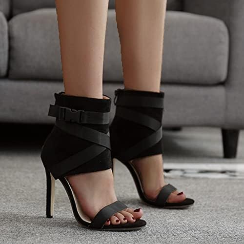 Womenените сандали Тенки високи потпетици - дама секси сандали на сандали вкрстени елегантни пумпи зашилени чевли со теле