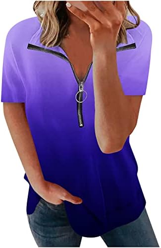 IUHAN женски фустани врвови врзани боја, случајна лабава лабава вклопени маици, блузи, графички краток ракав против вратот, патент на трендовски