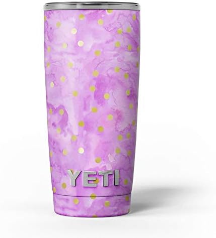 Дизајн Скиз злато Полка точки над грутка розова површина - комплет за винил за завиткување на кожата компатибилен со чашите за ладилни
