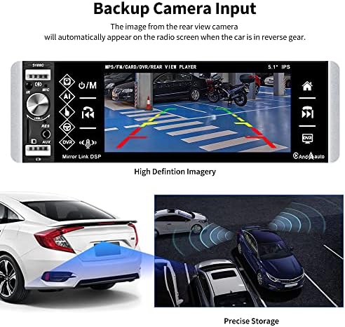 Автомобилско радио сингл DIN со Apple CarPlay Android Auto, 5,1 инчен IPS екран на допир Стерео поддршка Bluetooth FM огледало врска