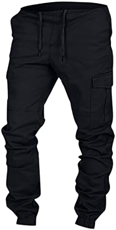 Јога панталони за мажи топли панталони вежбаат панталони модни обични цврсти бои еластични џебни комбинезони панталони