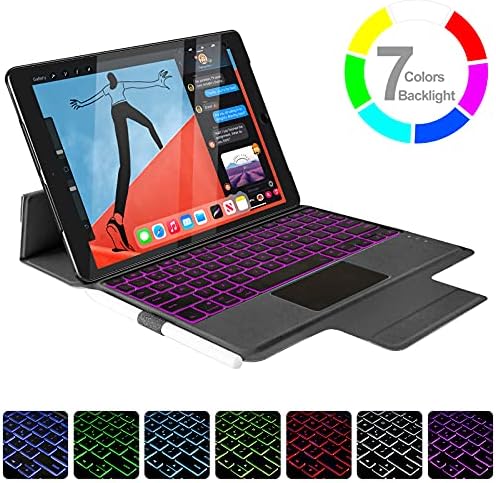 Случајот со тастатура со iPad со TouchPad за 12,9 инчи, iPad 12.9 5 -ти/4/3 -ти генерал, 7 задно осветлување во боја, Bluetooth