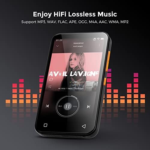 Timmkoo MP3 плеер со Bluetooth, 4.0 Целосен екран на допир MP4 MP3 плеер со звучник, преносен Hifi Sound Mp3 Music Player со Bluetooth, гласовен