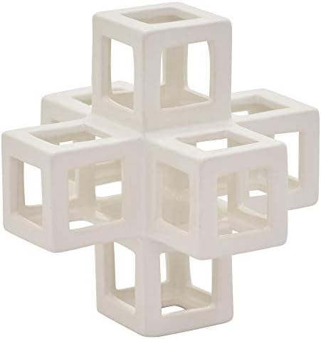 Три раце 7 Керамички геометриски таблети скулпторски додатоци, 7,5 x 7,25 x 7, бело