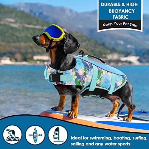 Aofitee Dog Life Jacket, животен век на кучиња Ripstop за пливање, елек за безбедност на кучиња од ајкула, рефлексивен животен век на кучиња