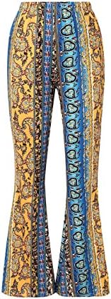 Панталони за печатење на печатење Fomoyuu Boho за жени со високи половини, панталони со дното на bellвончето, плус големина 70