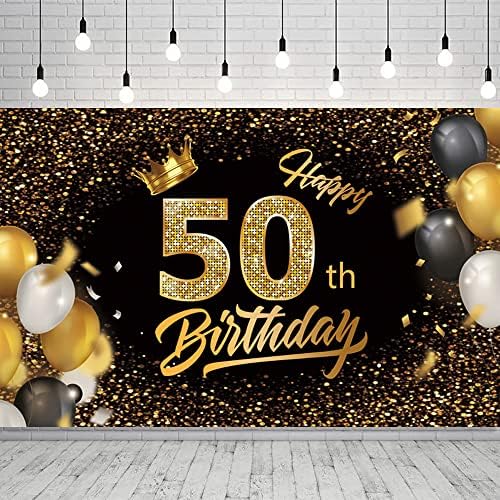 Среќен 50 Ти Роденден Банер Украси Црно И Злато 50 Годишен Роденден Позадина Материјали Среќен 50 Ти Роденден Украси За Жени