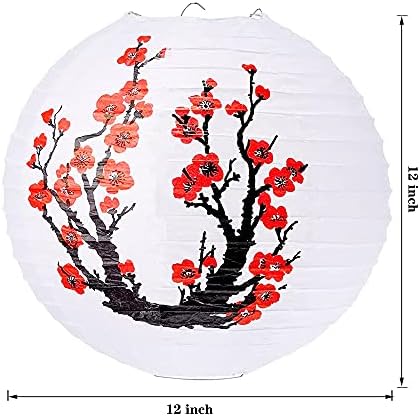 Смајкер Кинески Јапонски Цвеќиња Од Црвена Цреша Бела Тркалезна Кинеска Јапонска Хартиена Светилка За Сенка Кинески Ориентален
