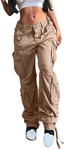 Womenените со високи половини, баги карго панталони, карго фармерки џогер џеб лабав се вклопуваат директно широки нозе со панталони