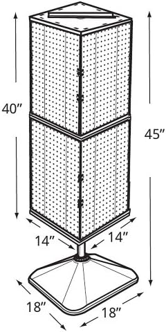 Азар прикажува 701435-BLU Четиристрана Pegboard Tower Display на револвираната база. Големина на панелот: 14 w x 40 ч
